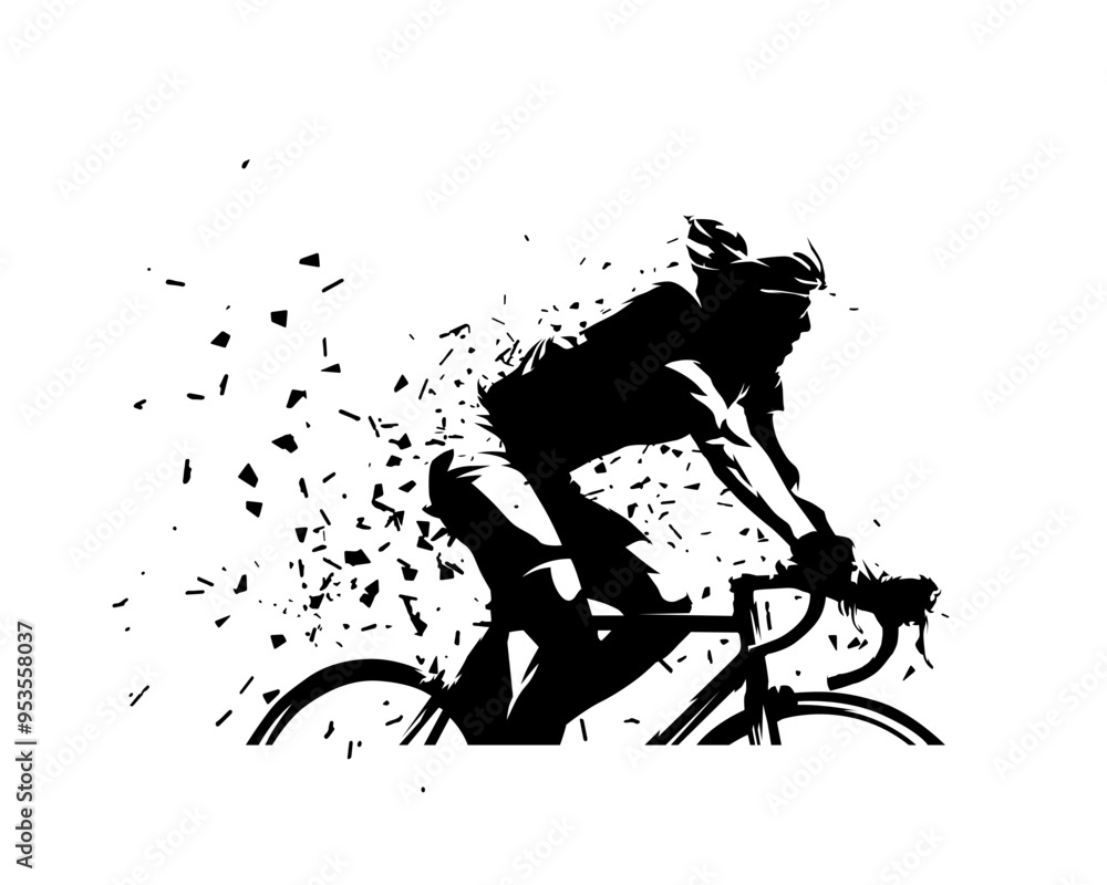Cyclist vector ink drawing. Cycling, abstract vector silhouette. Side view Cyclist vector ink drawing. Cycling, abstract vector silhouette. Side view
