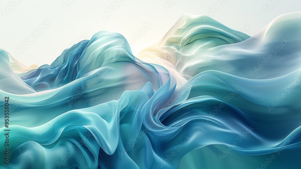 An abstract image of gentle waves in soft hues of blue and green, representing calming rhythms An abstract image of gentle waves in soft hues of blue and green, representing calming rhythms