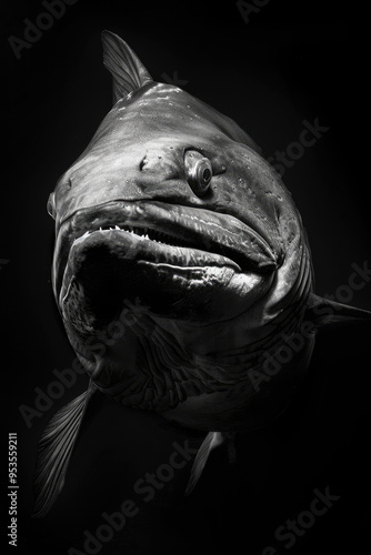 portrait studio photograph of dunkleosteus black and white photo