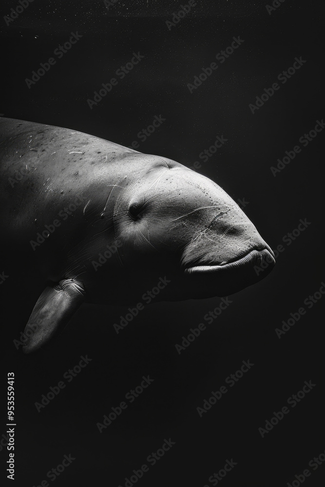 Fototapeta premium portrait studio photograph of dugong black and white
