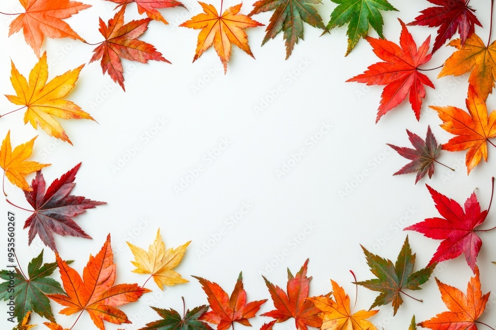 Autumn Maple Leaves Flat Lay White Background created with Generative AI Autumn Maple Leaves Flat Lay White Background created with Generative AI