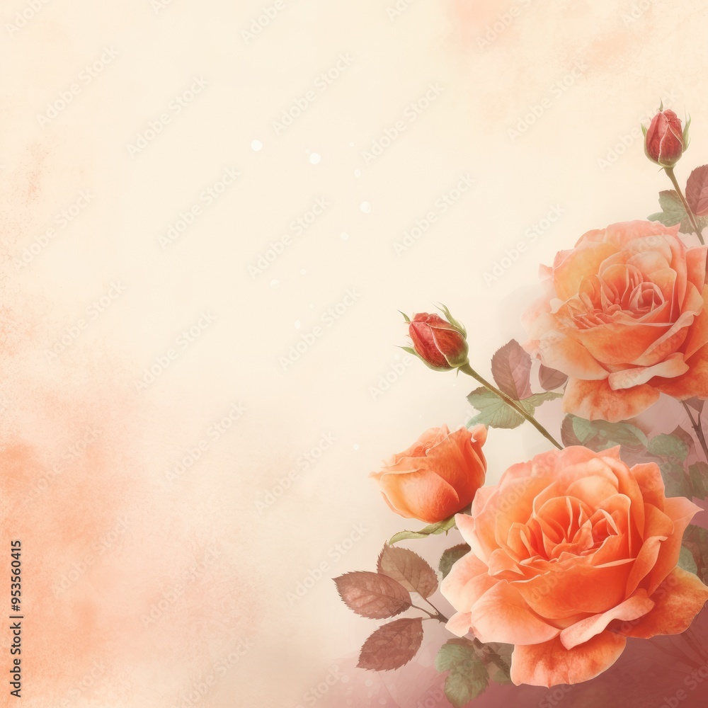 Bright orange roses arranged on a plain beige background, creating a striking contrast in colors. Bright orange roses arranged on a plain beige background, creating a striking contrast in colors.