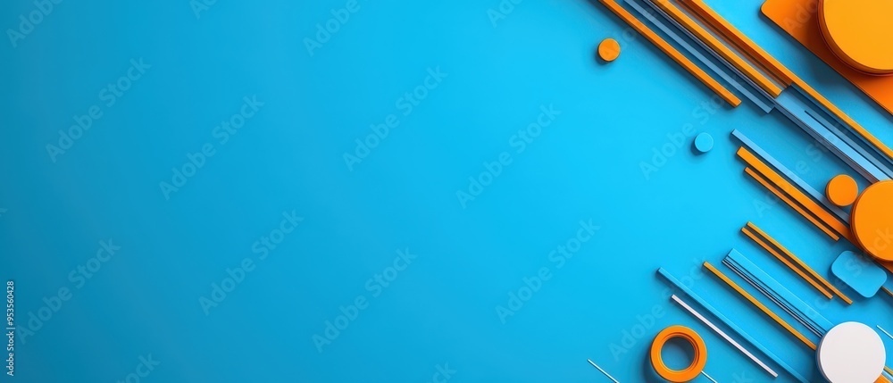 Vibrant geometric shapes in orange and white on a bright blue background, ideal for modern design projects and creative visuals. Vibrant geometric shapes in orange and white on a bright blue background, ideal for modern design projects and creative visuals.