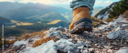 Person walking up mountain with feet in air