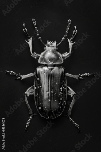 portrait studio photograph of darkling beetle black and white photo