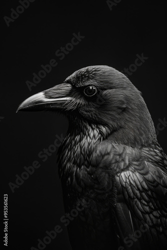 portrait studio photograph of crow black and white