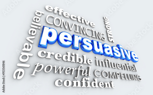 Картината върху платно Persuasive Word Collage Persuasion Confident Strong Argument 3d Illustration