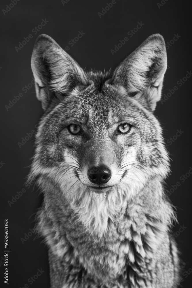 Fototapeta premium portrait studio photograph of coyote black and white