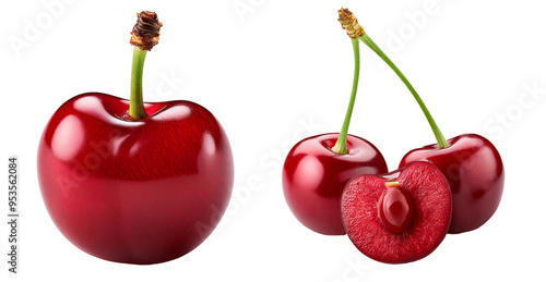 Two fresh cherries isolated on a white background