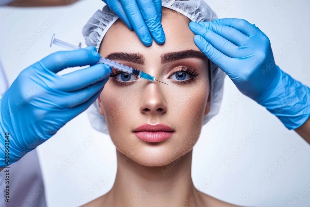 A professional applying cosmetic treatment with a syringe. The focus is on beauty enhancement. This image showcases the precision in aesthetic procedures. Generative AI A professional applying cosmetic treatment with a syringe. The focus is on beauty enhancement. This image showcases the precision in aesthetic procedures. Generative AI