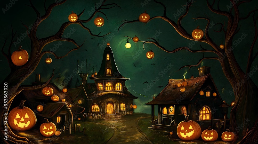 A illustration of pumpkins, jack-o-lanterns, and other Halloween elements designed as a captivating Halloween wallpaper.
A illustration of pumpkins, jack-o-lanterns, and other Halloween elements designed as a captivating Halloween wallpaper.