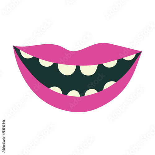 Cheerful mouth, smile. Open lips and teeth. Funny isolated vector illustration for your design