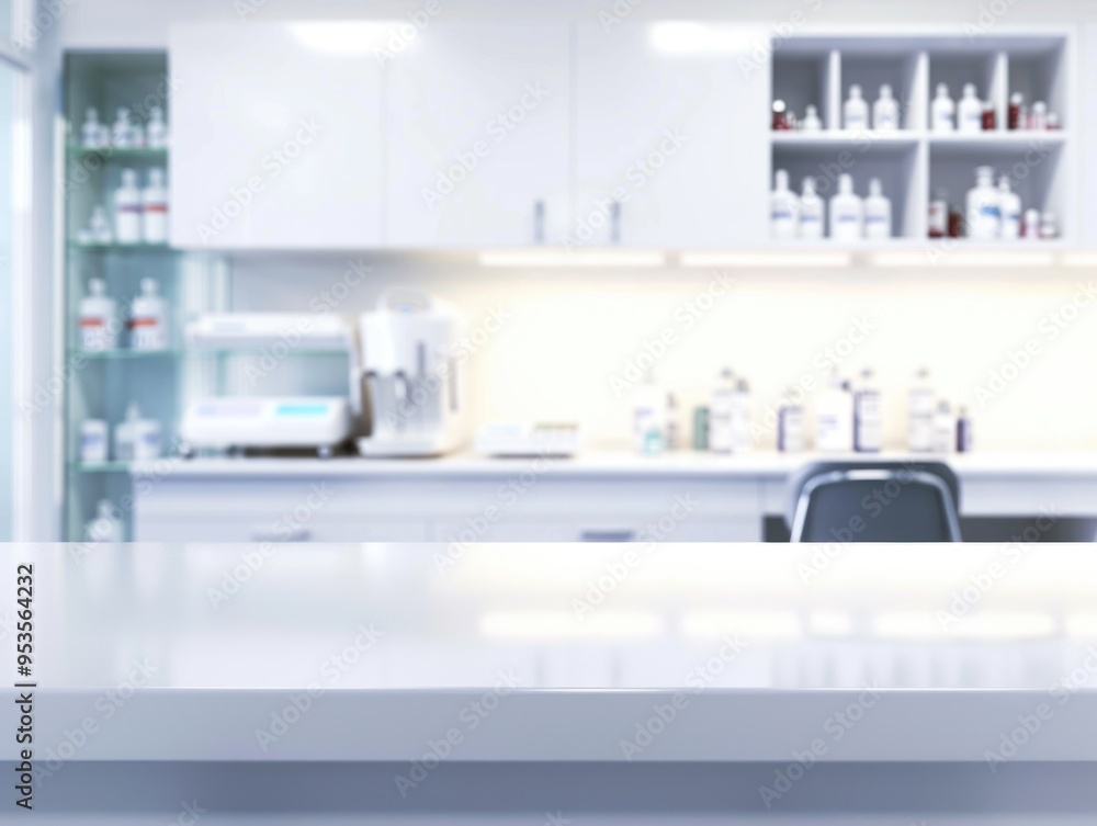 Modern Laboratory Interior with Equipment and Pharmaceuticals on Shelves Modern Laboratory Interior with Equipment and Pharmaceuticals on Shelves