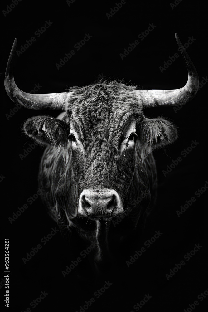 Naklejka premium portrait studio photograph of longhorn black and white