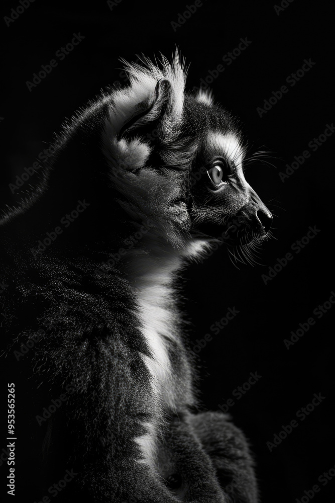 Obraz premium portrait studio photograph of lemur black and white