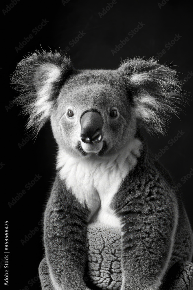 portrait studio photograph of koala black and white portrait studio photograph of koala black and white