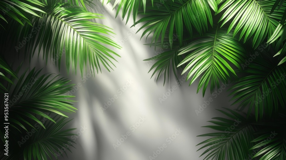 Fototapeta premium Tropical Palm Leaves in Sunlight Generative AI