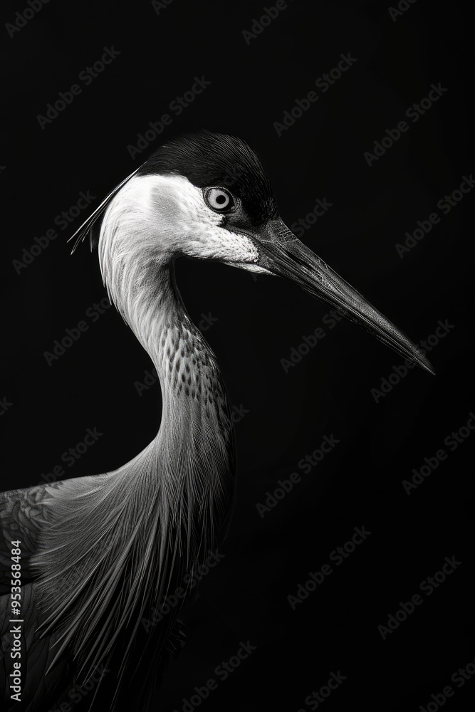 Fototapeta premium portrait studio photograph of japanese crane black and white