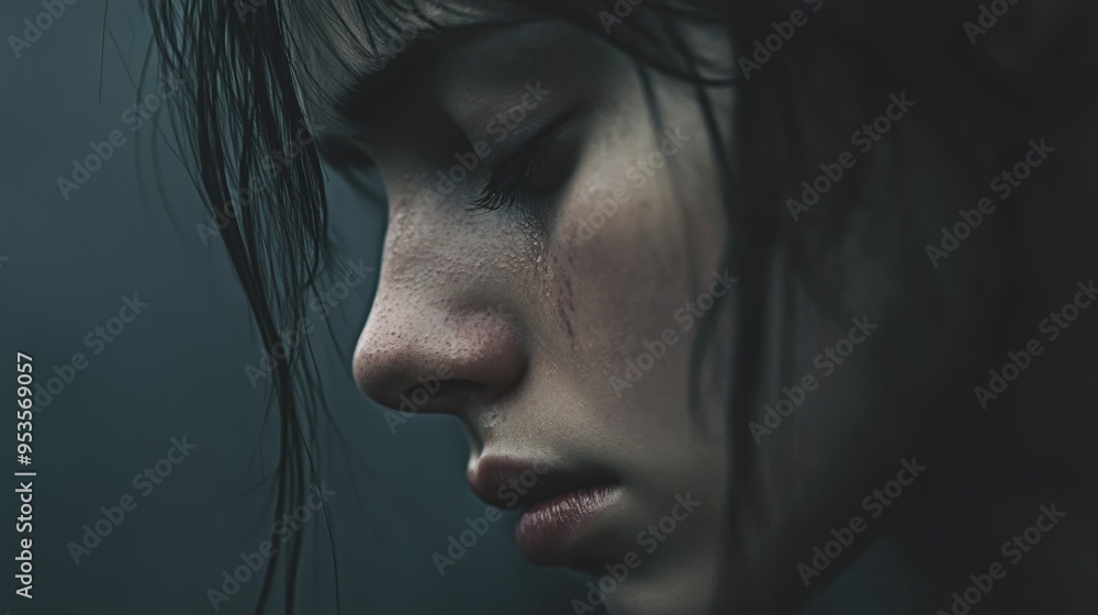 Intense emotional portrait capturing the aftermath of moral trauma on an individual s face Intense emotional portrait capturing the aftermath of moral trauma on an individual s face
