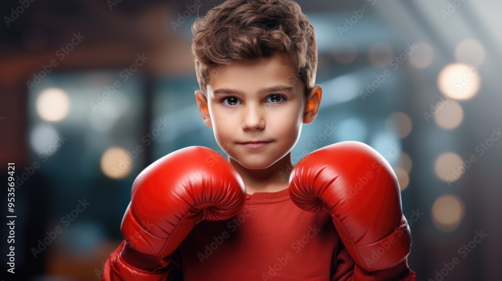 Young boxer training with red gloves Young boxer training with red gloves