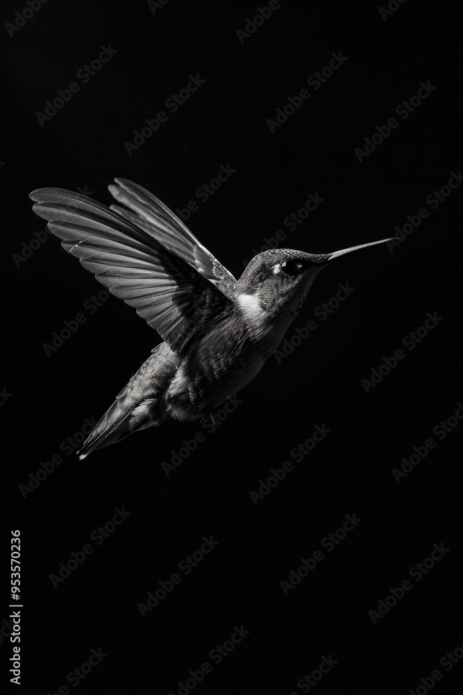 Fototapeta premium portrait studio photograph of hummingbird black and white
