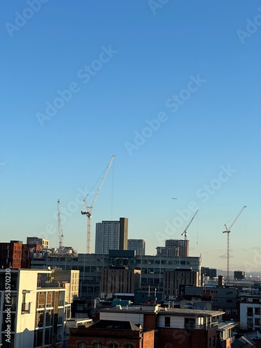 Manchester skyline with landmarks and buildings. Manchester England. 