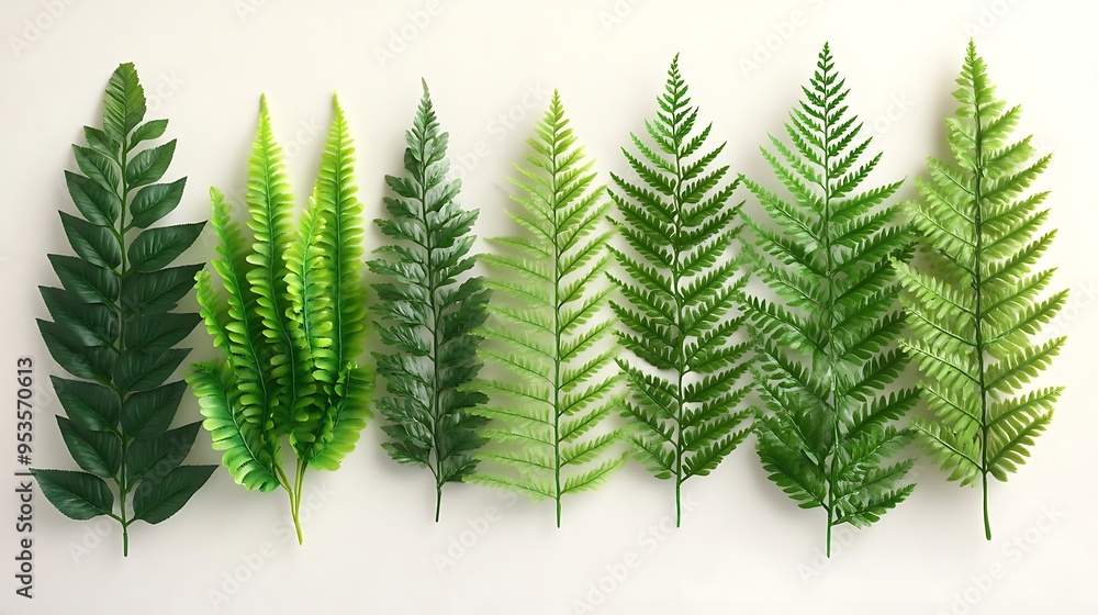 Green Fern Leaves on White Background Photo Green Fern Leaves on White Background Photo