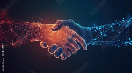 Digital Handshake with Network Connections Symbolizing Blockchain Collaboration for Business and Official Documents in a Modern Digital Style photo