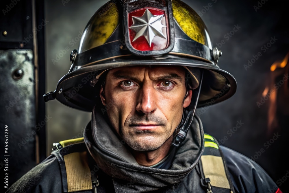 A brave firefighter in full gear proudly displays the Maltese Cross emblem on their helmet, symbolizing protection, courage, and sacrifice in the line of duty. A brave firefighter in full gear proudly displays the Maltese Cross emblem on their helmet, symbolizing protection, courage, and sacrifice in the line of duty.
