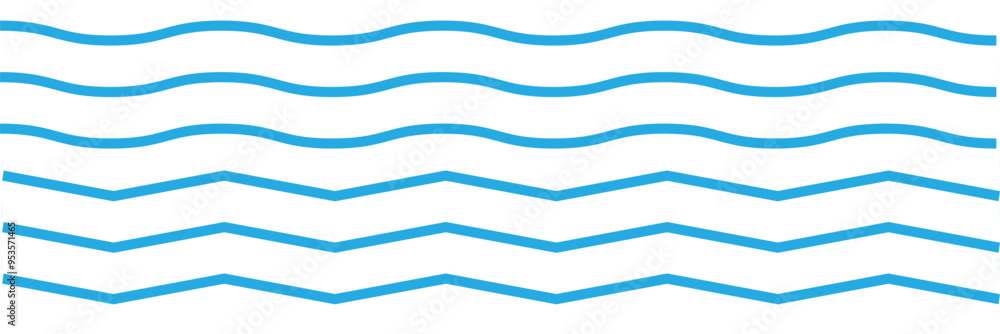 Seamless wavy line and zigzag patterns set. Horizontal curvy waves stripe and zig zags. Collection of underlines, linear sings, border and frames design element. Vector illustration EPS10 Seamless wavy line and zigzag patterns set. Horizontal curvy waves stripe and zig zags. Collection of underlines, linear sings, border and frames design element. Vector illustration EPS10