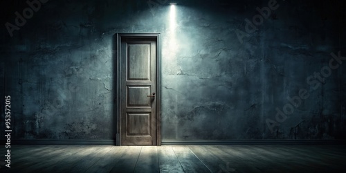 A dimly lit door in a dark, eerie room creating a mysterious atmosphere. Generative AI