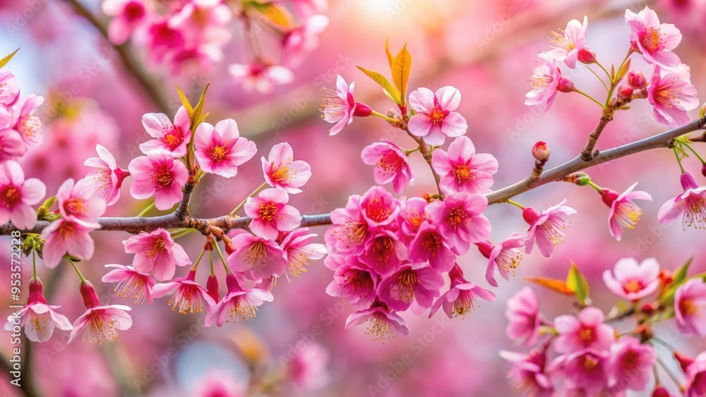 Fresh pink cherry blossom flowers on tree branch in spring season, isolated on background , cherry blossom, sakura Fresh pink cherry blossom flowers on tree branch in spring season, isolated on background , cherry blossom, sakura