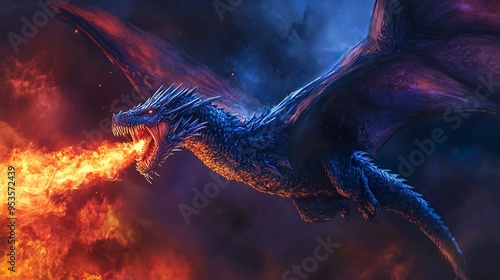A blue dragon with fire coming out of its mouth