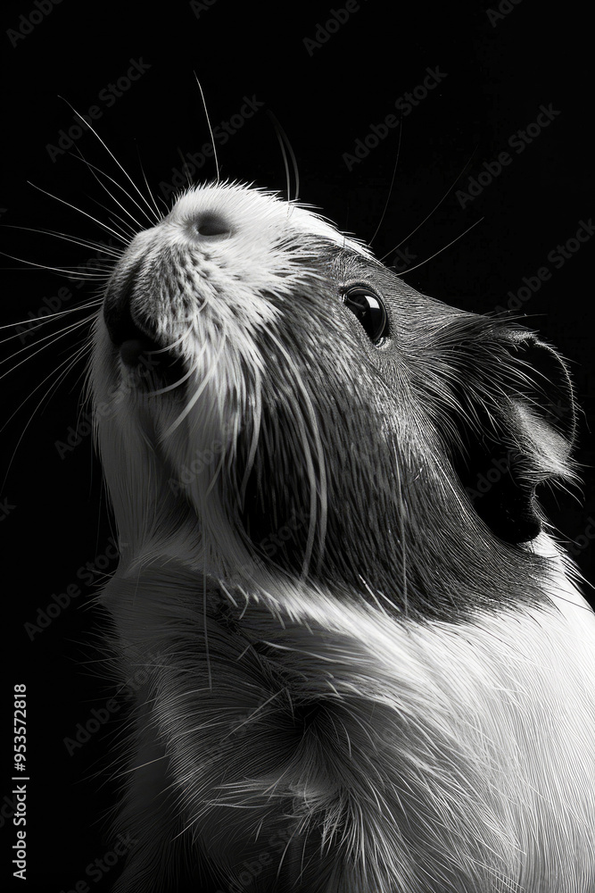 Naklejka premium portrait studio photograph of guinea pig black and white