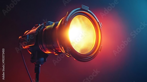 3D Render of a Black Spotlight with a Bright Orange Light