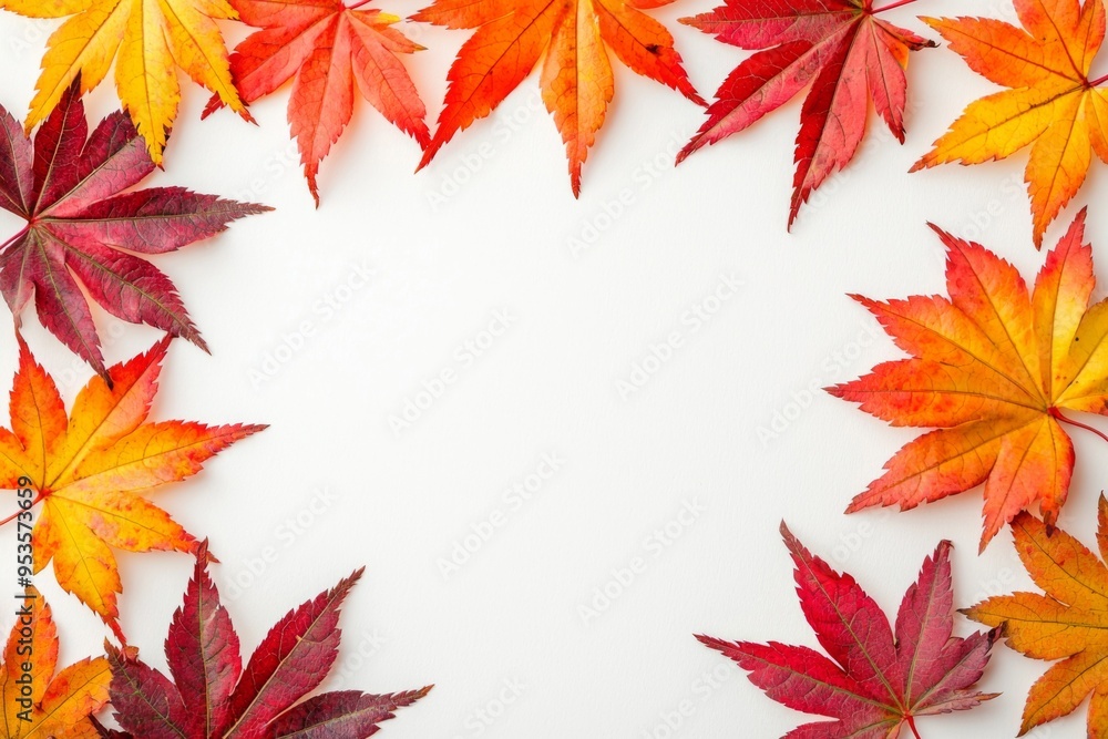 Autumn Maple Leaves Flat Lay White Background created with Generative AI Autumn Maple Leaves Flat Lay White Background created with Generative AI
