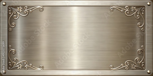 A metallic plaque with intricate engravings and a polished finish, metallic, plaque, engraving, polished, award, recognition