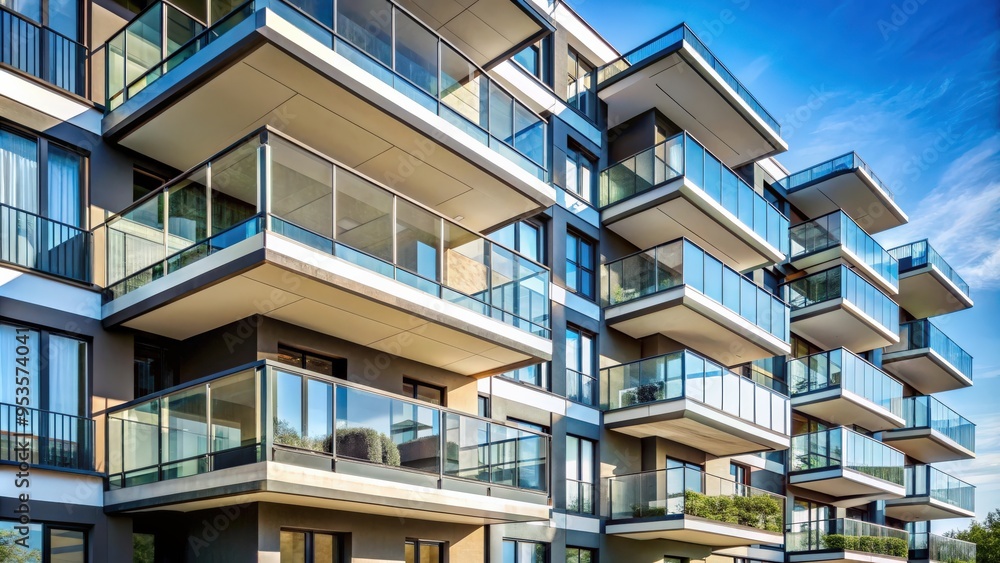 Balconies in a modern apartment building with glass railings, balcony, modern, architecture, building, residential, flats, urban Balconies in a modern apartment building with glass railings, balcony, modern, architecture, building, residential, flats, urban