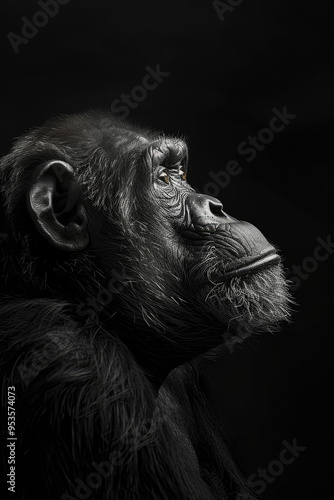 portrait studio photograph of great apes black and white