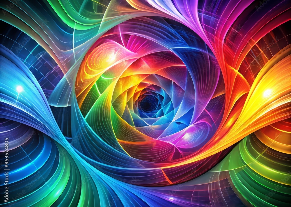 Fototapeta premium Abstract colorful swirling shapes and lines forming a vibrant geometric pattern, ideal for backgrounds, textures, and