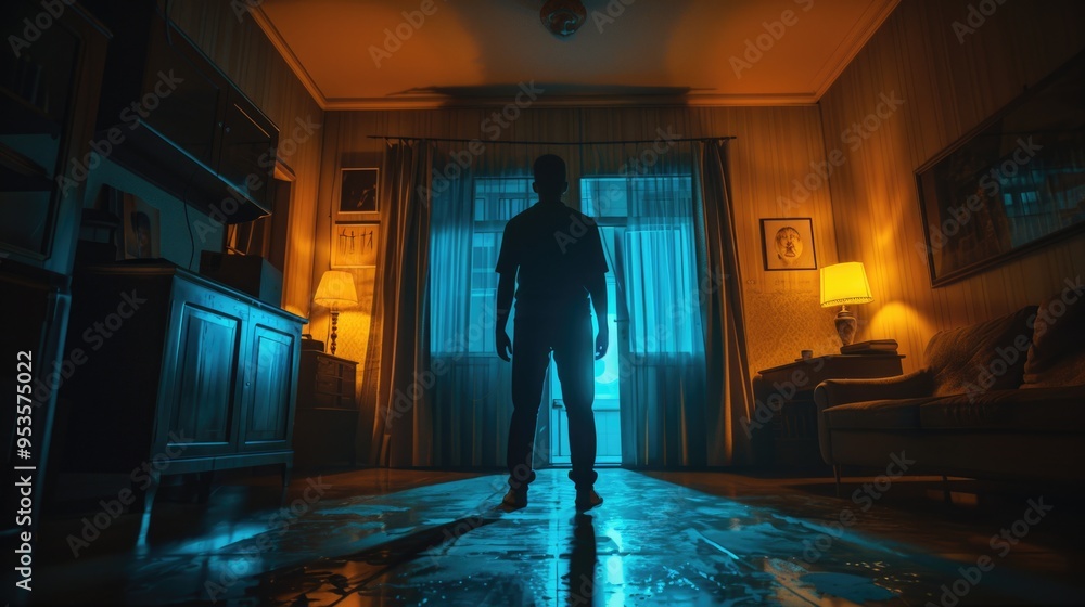 Man standing in dimly lit room Man standing in dimly lit room