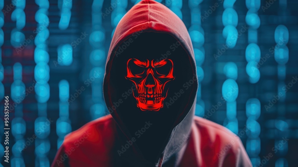 Ominous hooded figure with a sinister skull mask appearing against a ...