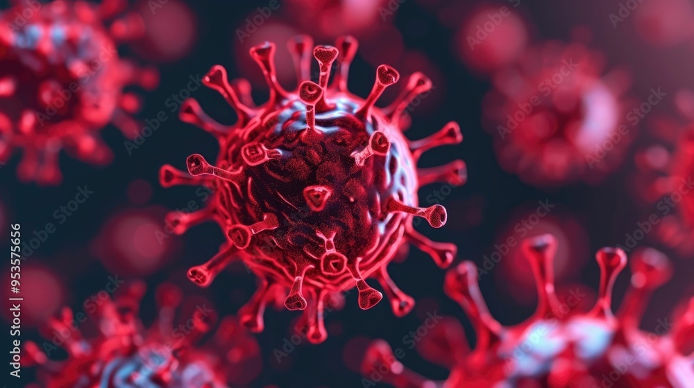 Close up view of malware virus particles spreading through a digital network system in deep depth of field Close up view of malware virus particles spreading through a digital network system in deep depth of field