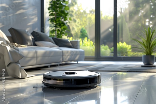 Robotic vacuum cleaner in living room