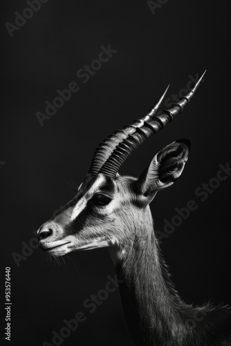 portrait studio photograph of gazelle black and white
