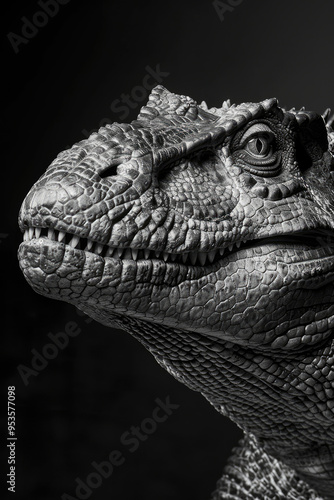 portrait studio photograph of postosuchus black and white photo