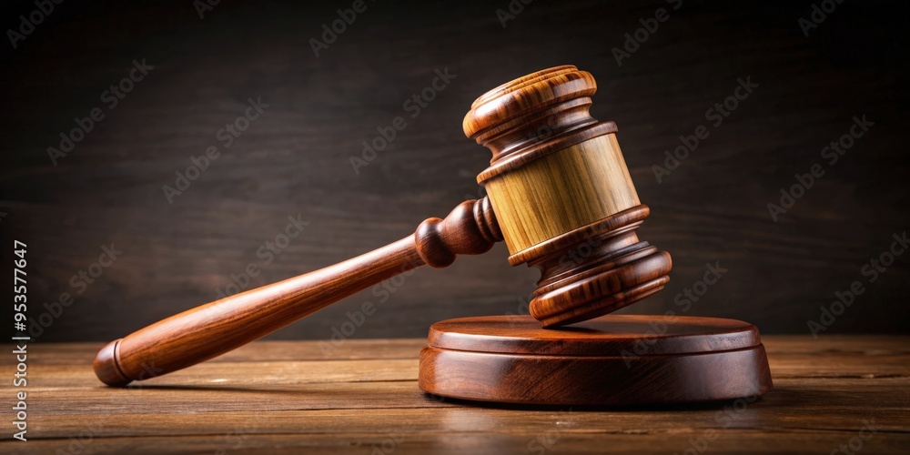 Gavel hammering on a wooden block in a courtroom with a dark background, judge, auction, legal, law, justice Gavel hammering on a wooden block in a courtroom with a dark background, judge, auction, legal, law, justice