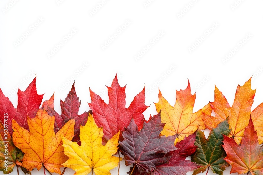 Autumn Maple Leaves Flat Lay White Background created with Generative AI Autumn Maple Leaves Flat Lay White Background created with Generative AI