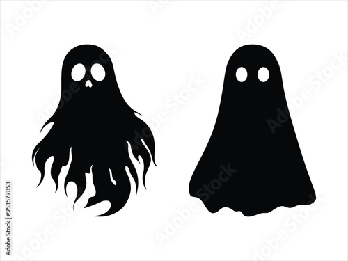 Spooky Halloween Ghost Silhouettes | Scary Black and White Vector Clipart for Haunted Designs.