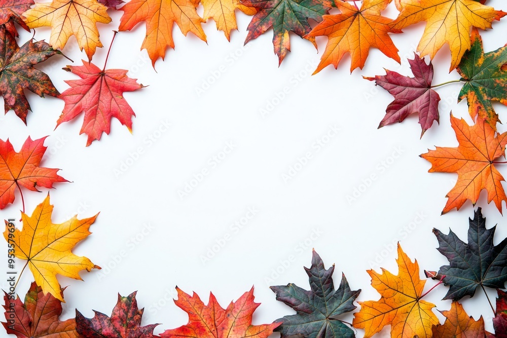 Autumn Maple Leaves Flat Lay White Background created with Generative AI Autumn Maple Leaves Flat Lay White Background created with Generative AI